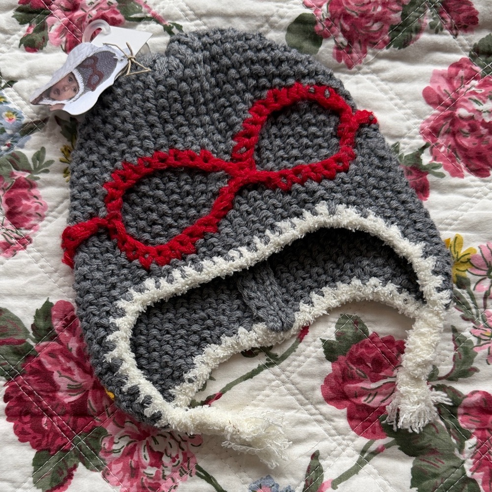 Mud Pie Gray and Red Knit Kids Hat